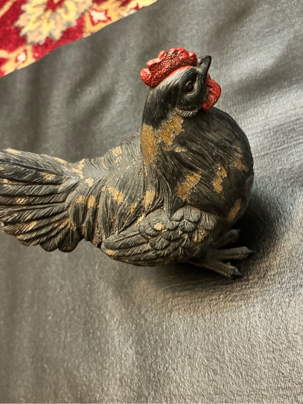 Vintage Black Chicken Garden Figurine W/ Gold Accents - Picture 2 of 5